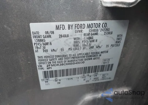 2008 Ford Edge Sel z USA, uszkodzony, nr VIN 2FMDK38C68BB45030